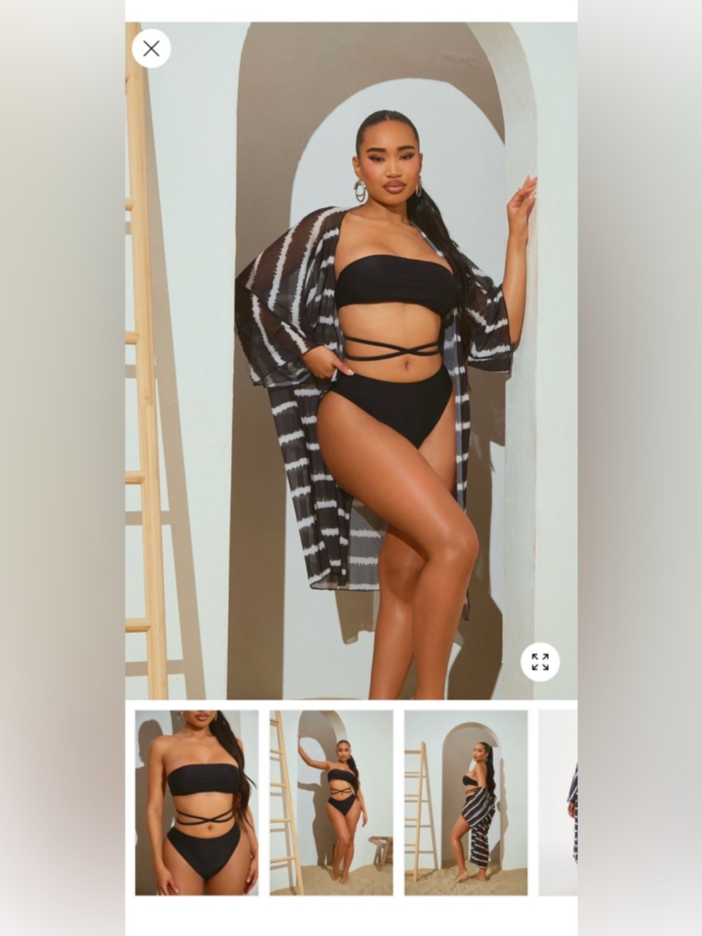 Fashion Nova Monochrome Kimono 3 pc Bikini